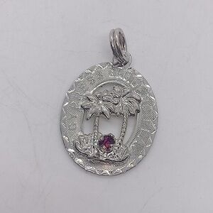Vtg 925 Sterling Silver Cypress Gardens Florida Red Crystal Stone Charm | .9”